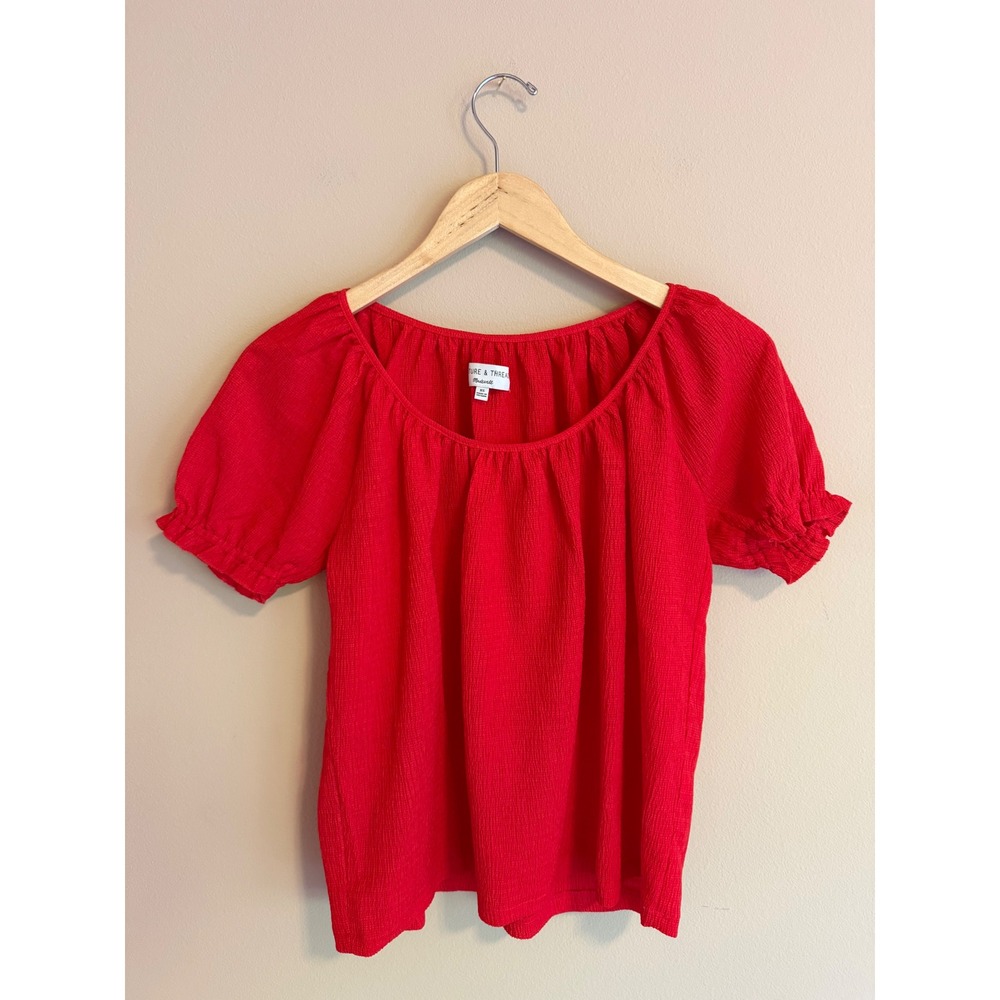 Madewell‎ Red Puff Sleeve Ruffle Cuff Scoop Neck Top XS